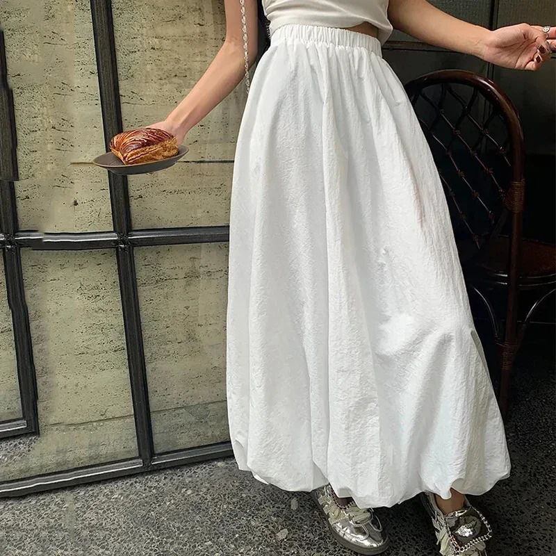 Fluffy Flower Bud Skirt Women Korean Fashion High Waist Long Skirts Woman Streetwear Solid Color Pleated Skirts Female 250527