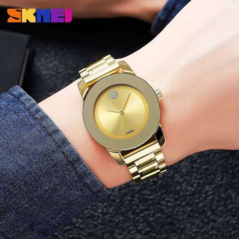 SKMEI Casual Dress Gold Rhinestone Waterproof Relogio mens Quartz Fashion Thin Watch