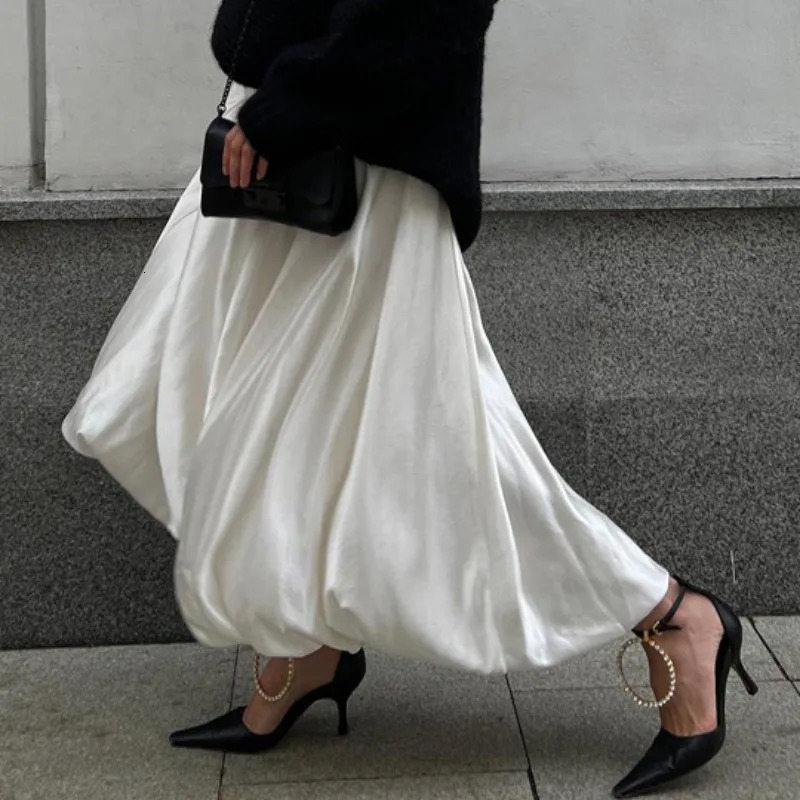 Tuularose Womens White Long Skirt Summer Fashion Casual Solid High Waisted Loose Skirt Elegant Patchwork Female Long Skirt 250527