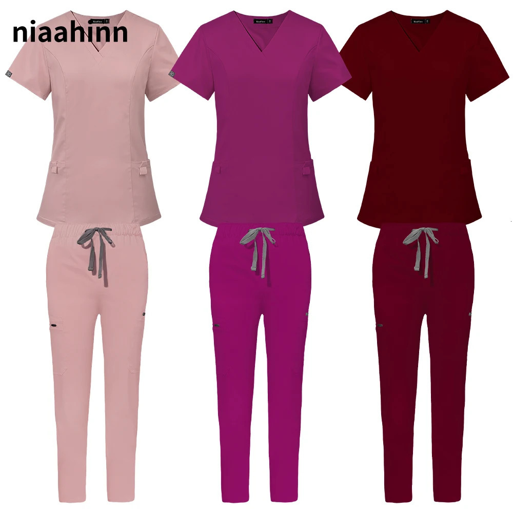 Arrival Custom Women Nursing Scrub Straight Leg Pants Set Hospital Doctor Sets Stylish Slim Fit Uniform 250530