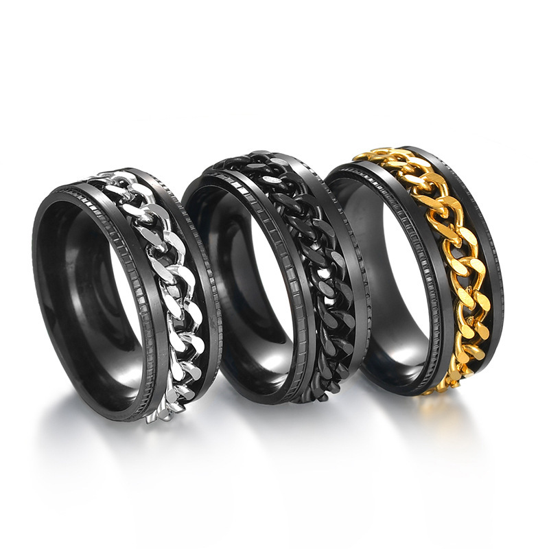 Men's Durable Stainless Steel Spinner Ring - Fashionable Finger Band with Smooth Rotating Link Chain