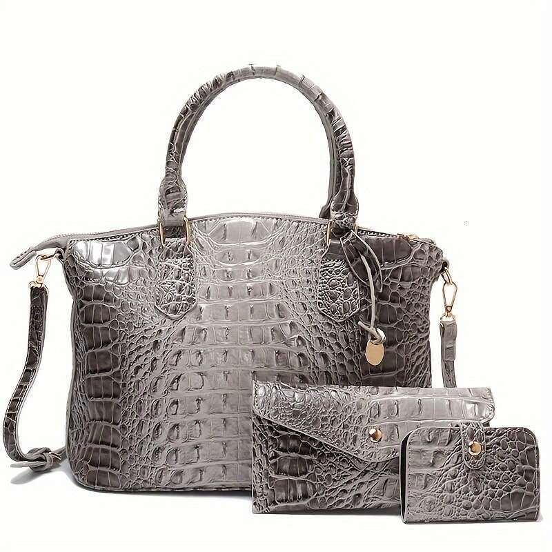 New Women Tote Bags Crocodile bag Large Capacity Handbag Pink Orange Lady Purse Wallet 3 Pieces Commuting Shoulder Bag Crossbody Bag Large bag with po