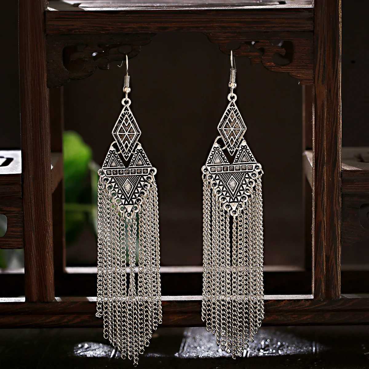 Chain Earrings For Women Long/Ethnic Earring Aesthetic Geometric Gypsy Dangle Ear Rings Indian Jhumka Jewelry Gift Earrings Girl Z250530