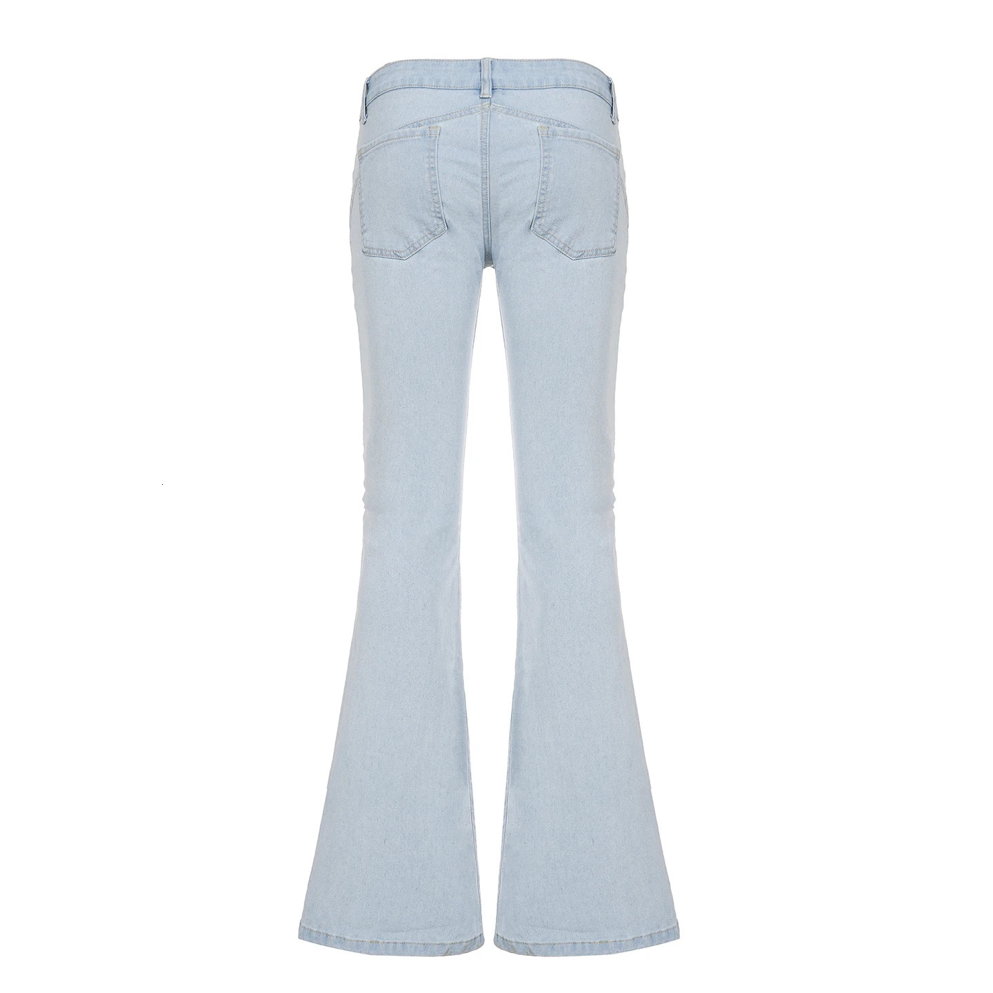 Rockmore High Street Low Rise Flare Jeans for Woman Y2K Aesthetic Basic Skinny Jean Pants Vintage Washed Denim Trousers Korean 250530
