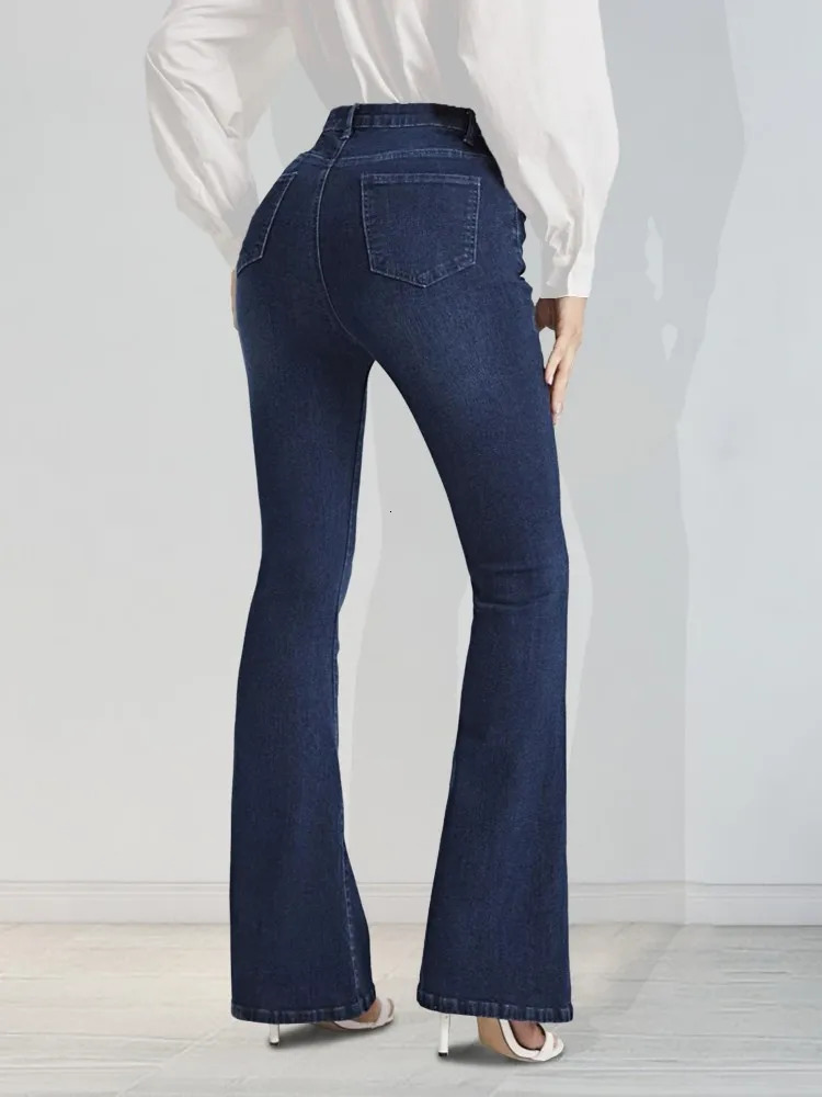 Blue cat whiskers fashionable elastic flared pants jeans 250530