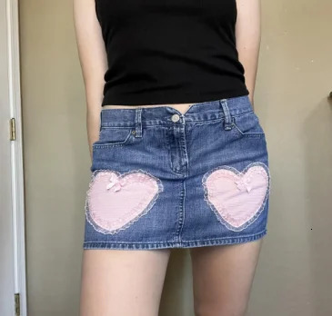 Korean simple denim skirt lace embroidered womens summer sweet and cool style high-waisted slim short skirt 250527