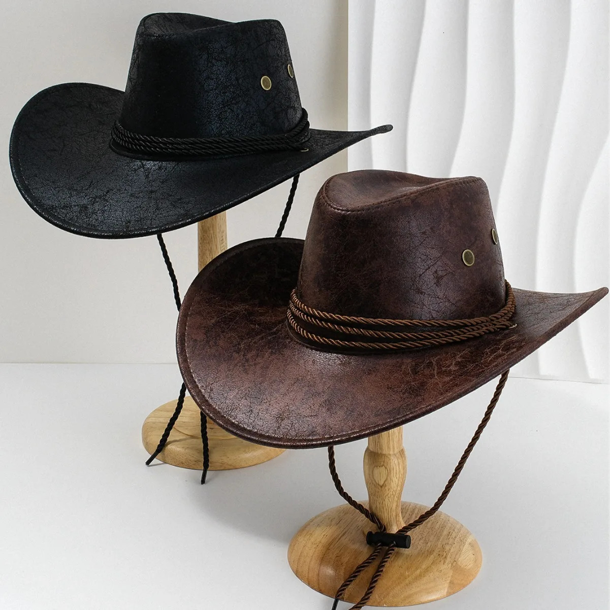 Fast Drop Cowboy Hat Unisex Faux Leather Sunhat Wild Brim Panama Hat Visor Hats Sombrero De Vaquero Occidental 250521