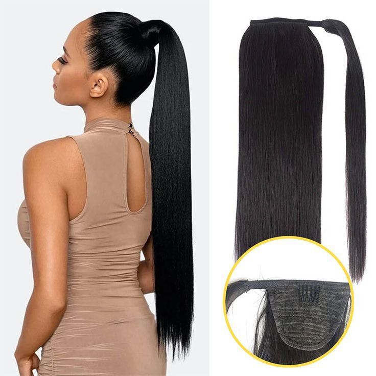 Human 100% Hair Ponytail Straight Wrapped Around