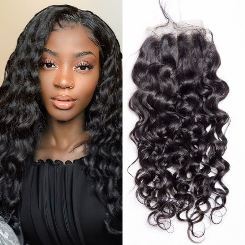 Real Xuchang Human Hair 4*4 HD Transparent Lace Water Wave Curly Hair Piece Accessories