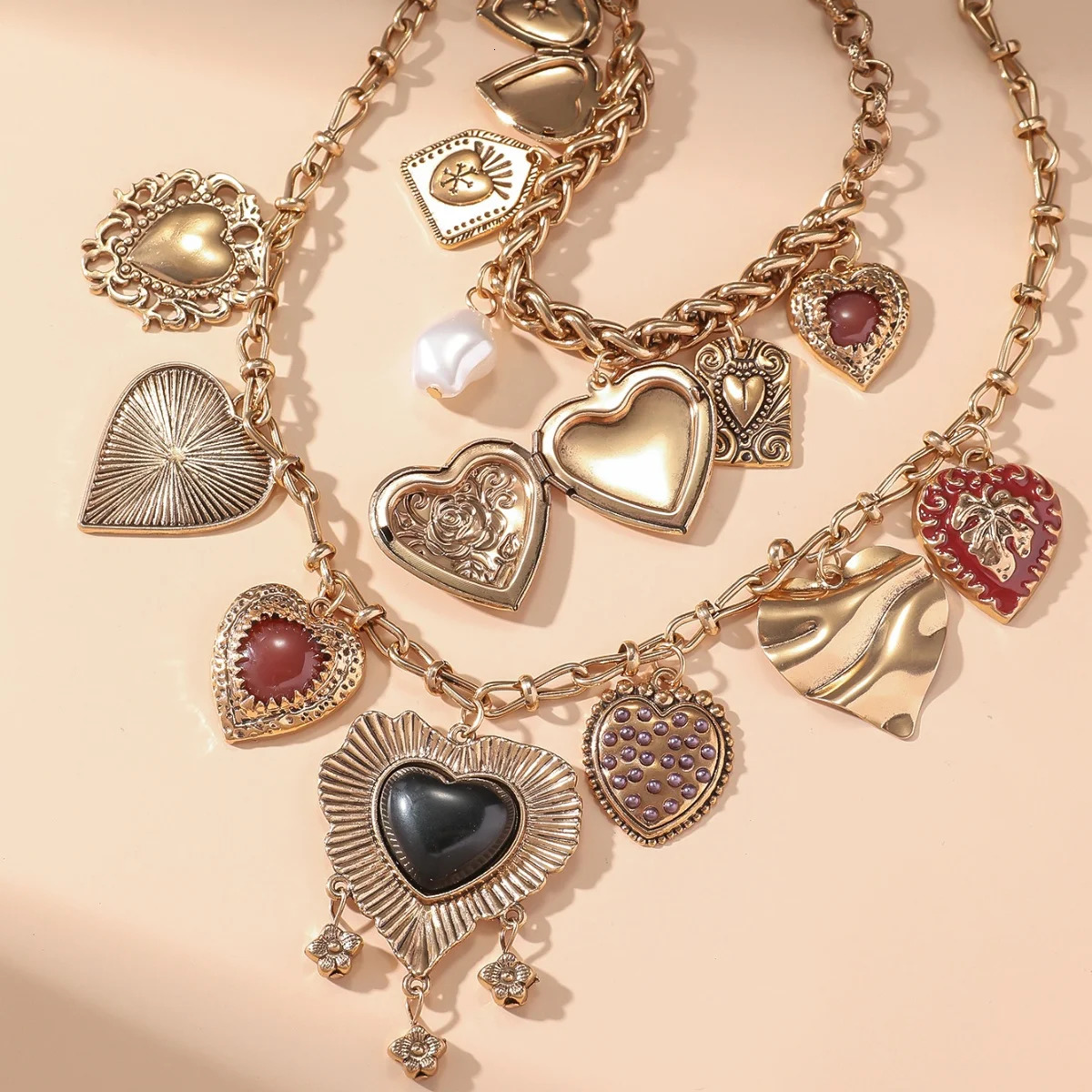 Fashion Punk Metal Heart Pendant Necklaces for Women Vintage Double Layered Choker Chain y Party Jewelry Gifts 250530