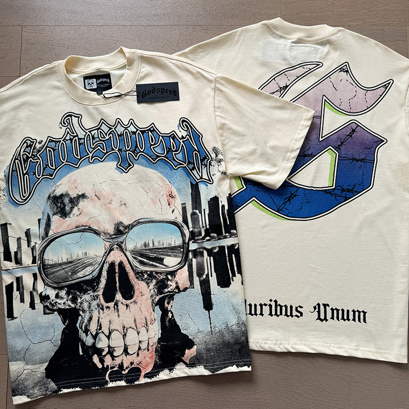 Men's T Shirts American Streetwear Short Sleeve Tops Tees Personality Skull Print Summer Men Women Loose Breathable Cotton T-shirts