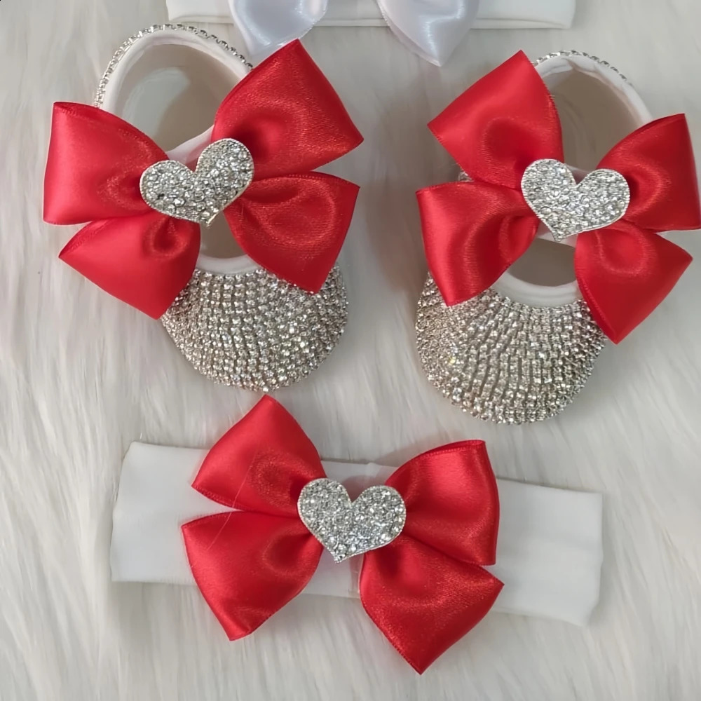 Dollbling Rhinestone Red Bow Christmas Shoes Xmas Gift Rhinestone First Walkers toddler ballerina slippers baby shower gift 250529
