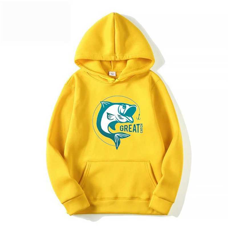 Men Hoodies Cute Fishing Printed Pullover Cartoon Long Sleeve Hooded Sweatshirt Casual Outdoor Great Catch Letter Sweatshirts W250530