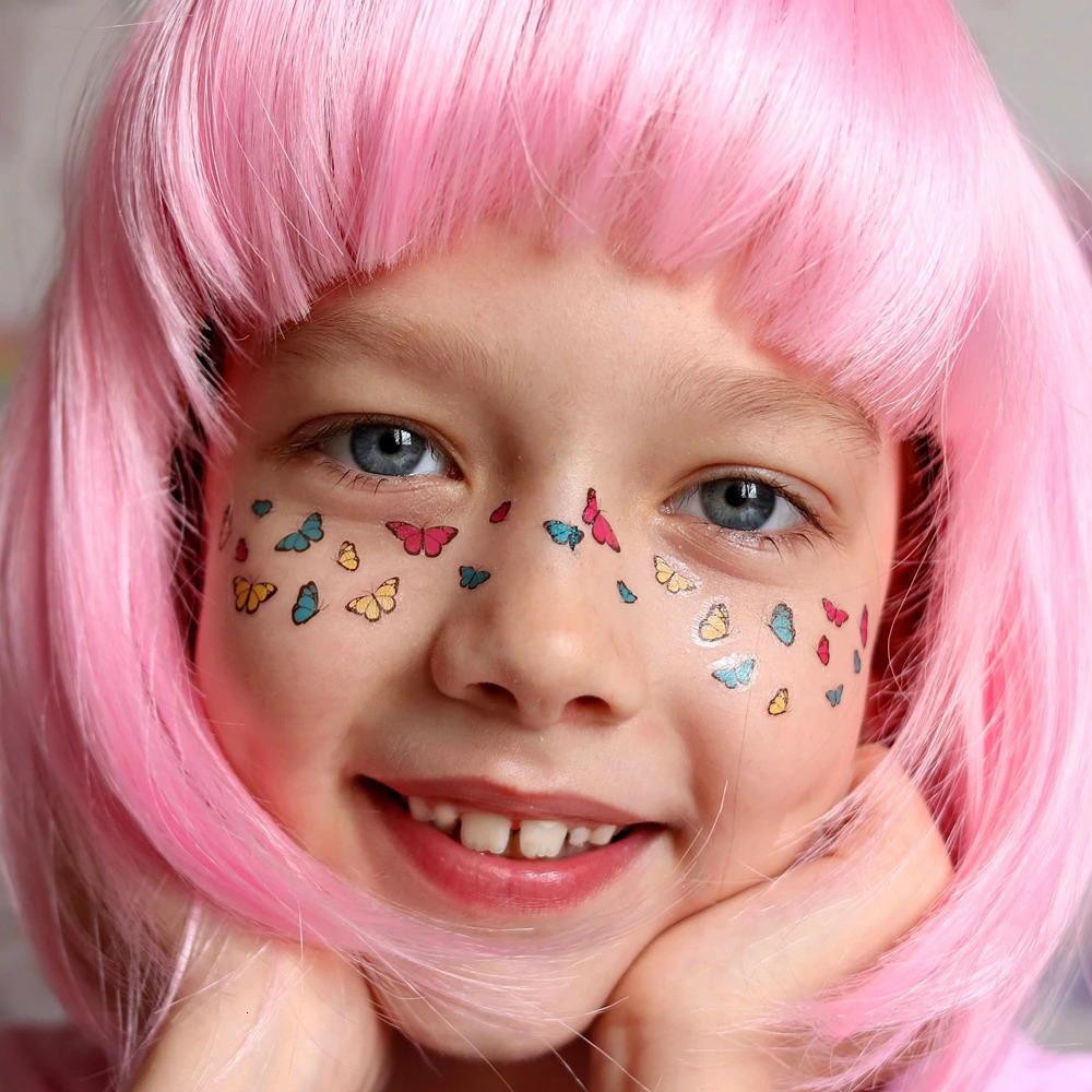 Face Makeup Temporary Tattoos for Children Cartoon Butterfly Dinosaur Eye Freckle Tattoo Stickers for Girls Boys Kid Party 250530