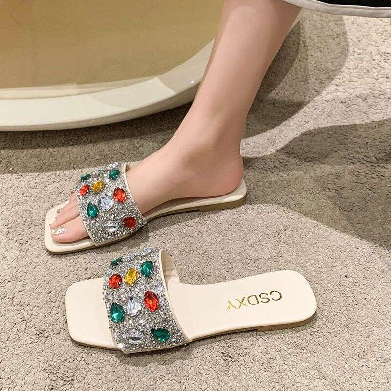 2025 Summer Large Diamond Flat Slippers Designer Sandals Women's Open Toed Cool Slippers Women's Outdoor Sandals Wholesale Free Shipping