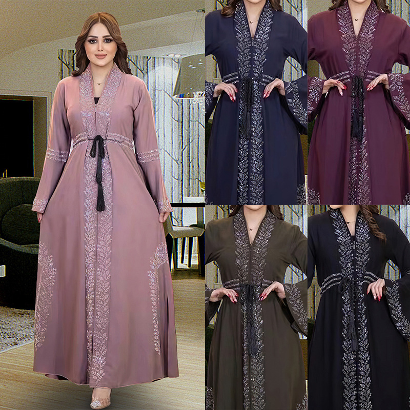 Muslim Abayas womens long sleeved dress Dubai womens elegant long skirt Islamic clothing African Abayas loose robe with headscarf 241112
