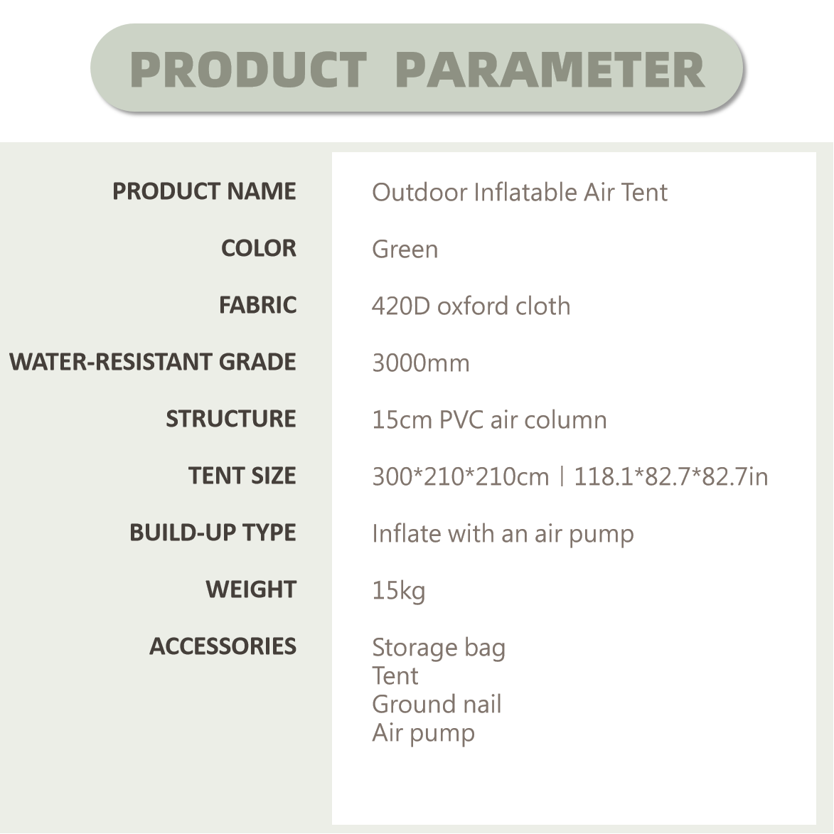 Military Green Inflatable Tent for Outdoor Camping - Size: 6.3 Square Meters