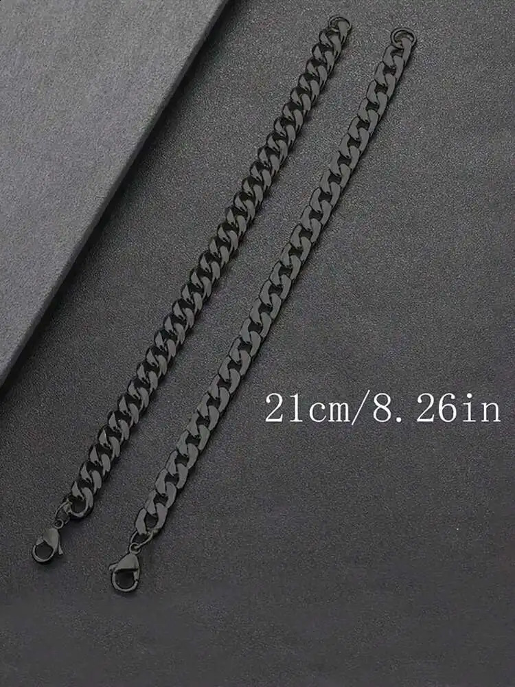 2 Pieces Cuban Stainless Steel Black Bracelets for Men Women Christmas Gifts for Boyfriend Birthday Gifts 250528
