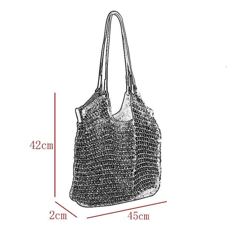 Tote Bag Leather Bag New Single Hollow Casual Vacation Beach Fresh INS Style Large Capacity Woven Shoulder Bag Shoulder Bag