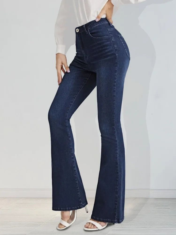 Blue cat whiskers fashionable elastic flared pants jeans 250530