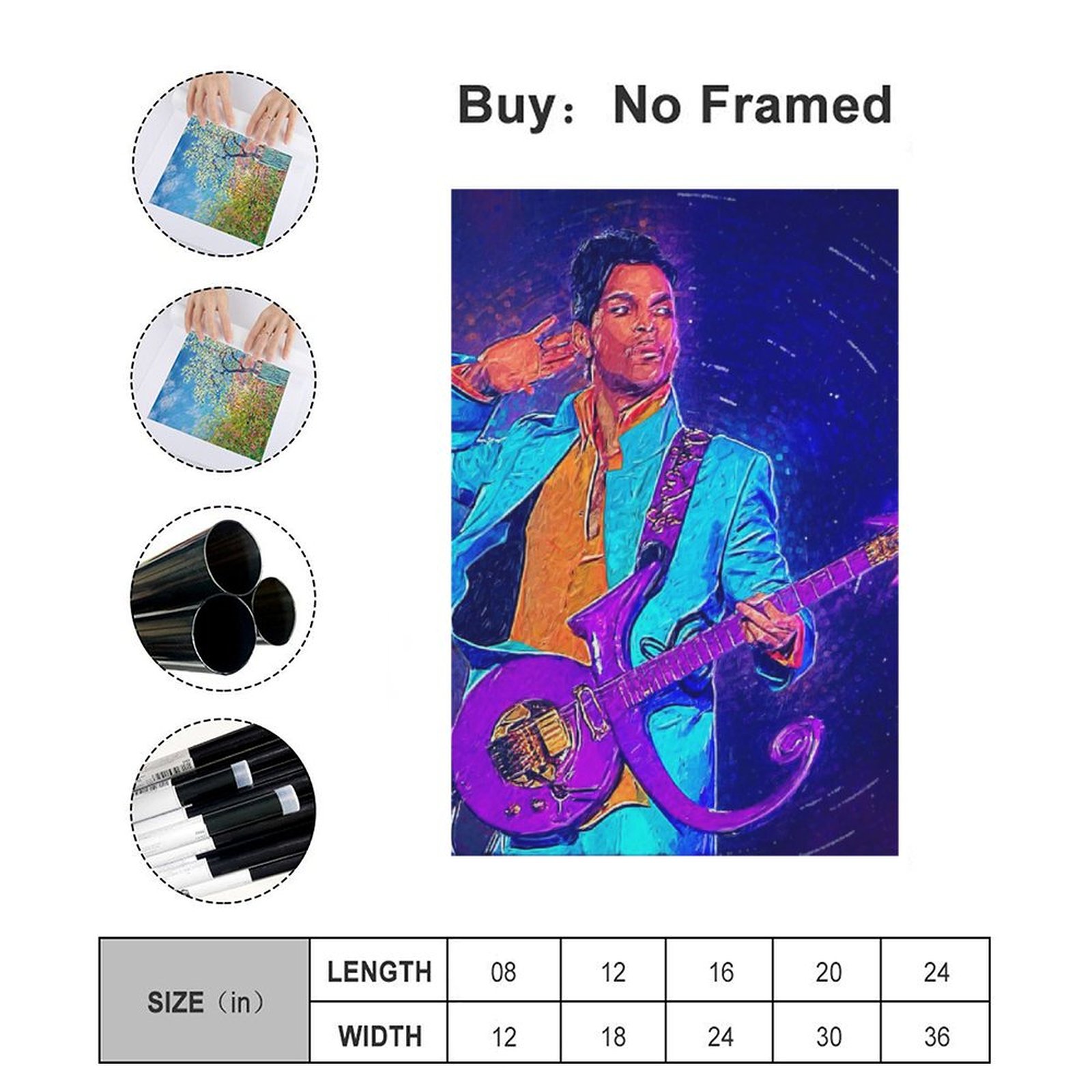Wall Art Painting Prince Guitar Singer Canvas Prints Wall Painting Wall Art Decor Print Picture Paintings for Living Room Home Decor Luxury Unframe