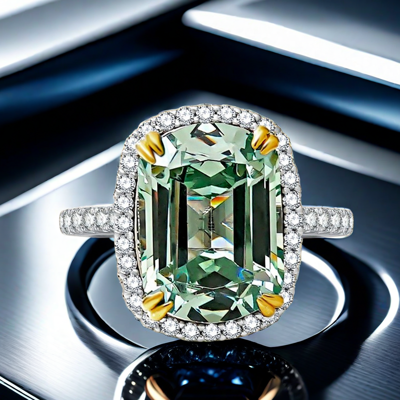 10*14mm 8CT tourmaline green S925 sterling silver emerald cut high carbon diamond unique interface ring hot-sell celebrity style trendy designer preci