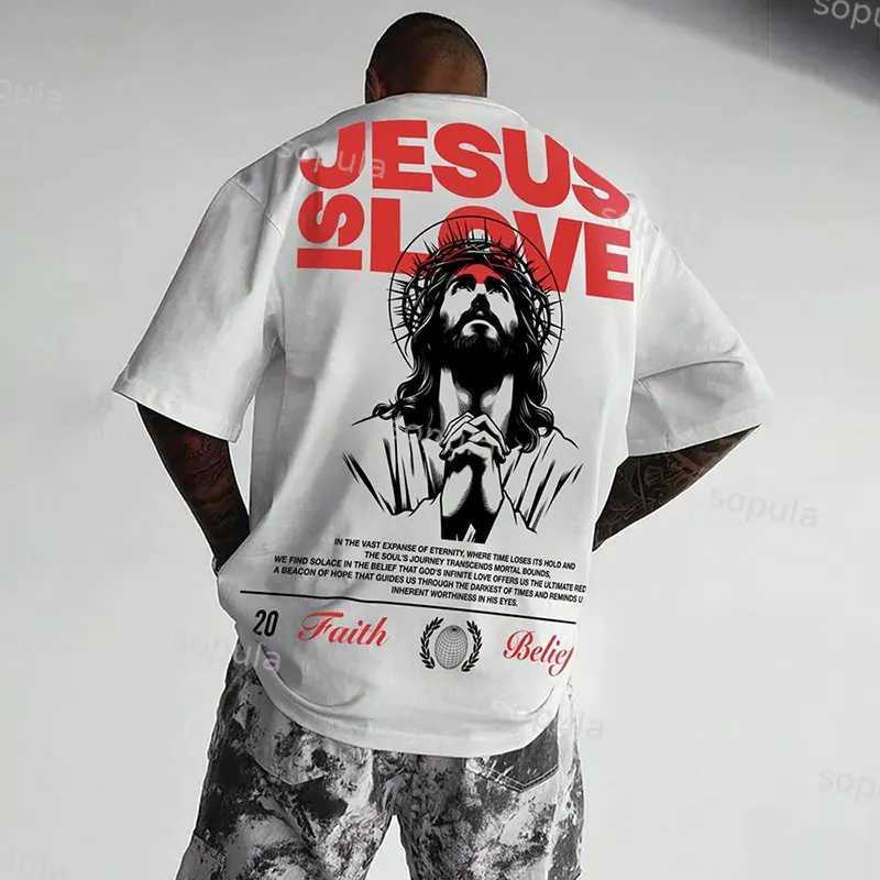 Jesus God Gospel Prayer Letters Jesus Love Pattern Print Cotton T-Shirt Men Street Trend Retro Y2K Short Sleeve Women Fashion J250529