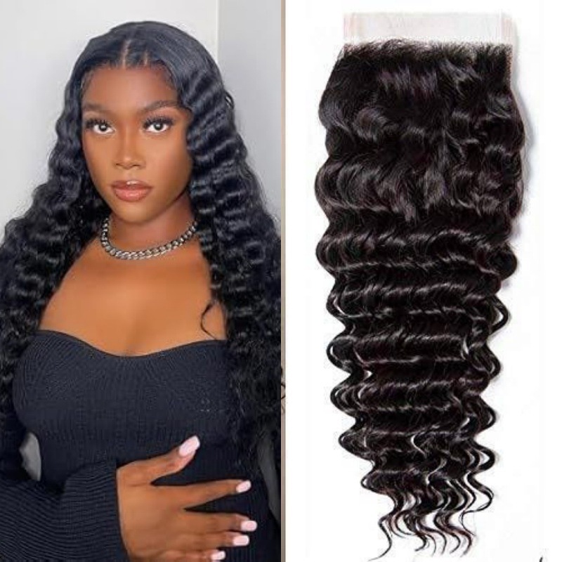 Hair Human Deep Wave 4*4 Frontal Closure Transparent Lace