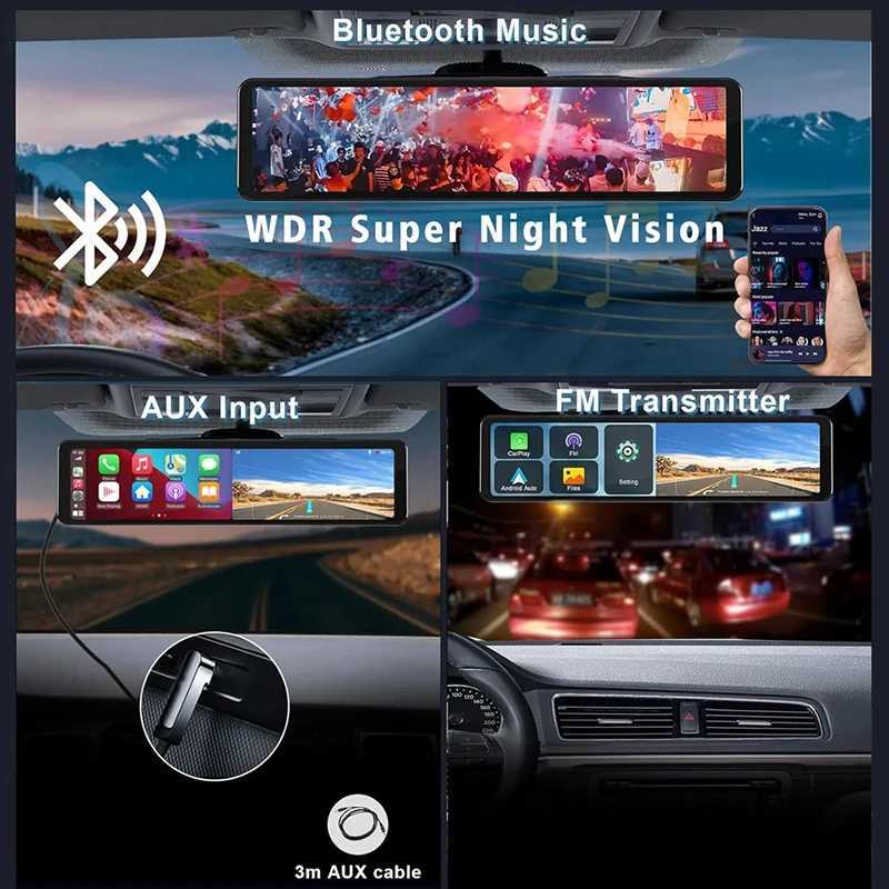 Car dvr 4K Dash Cam for Cars 12inch Wireless CarPlay Android Auto Car dvr Video Recorder GPS Rear View Mirror car intelligent systems R250529