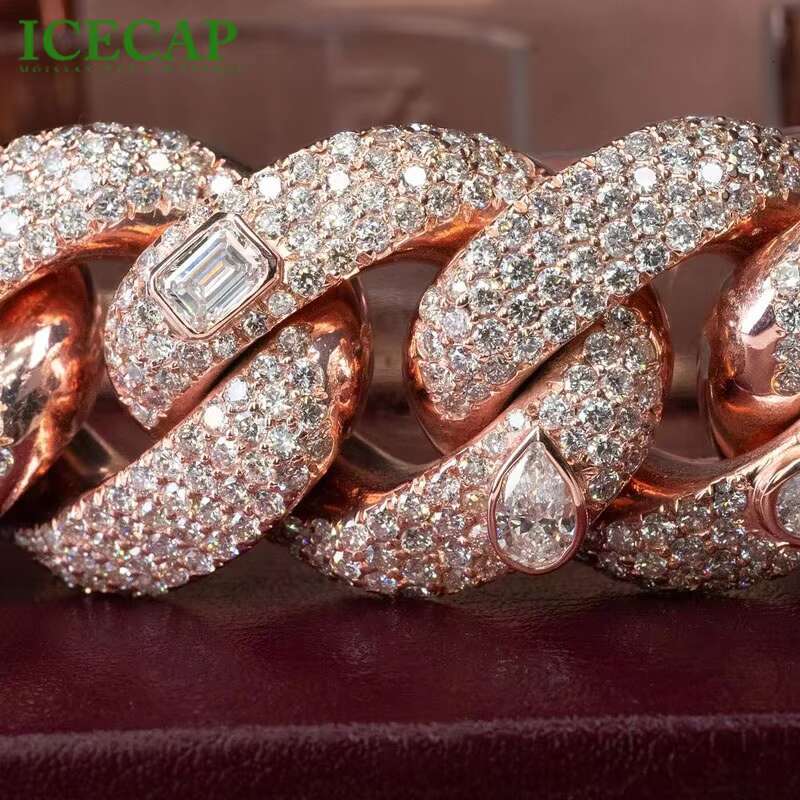 Rose Gold Bubble Cuban Chain Bracelet Iced Out Hiphop VVS Moissanite Silver Bracelet Pass Diamond Tester Fine Jewelry
