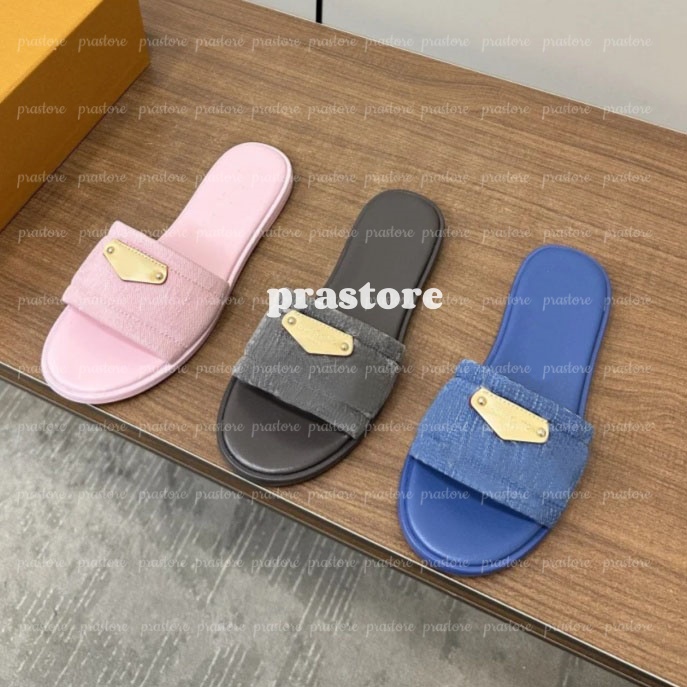 designer slides New Style Flat designer womens Sandal Famous Designer Women Sandal Slides Pink Denim slippers High size35-42