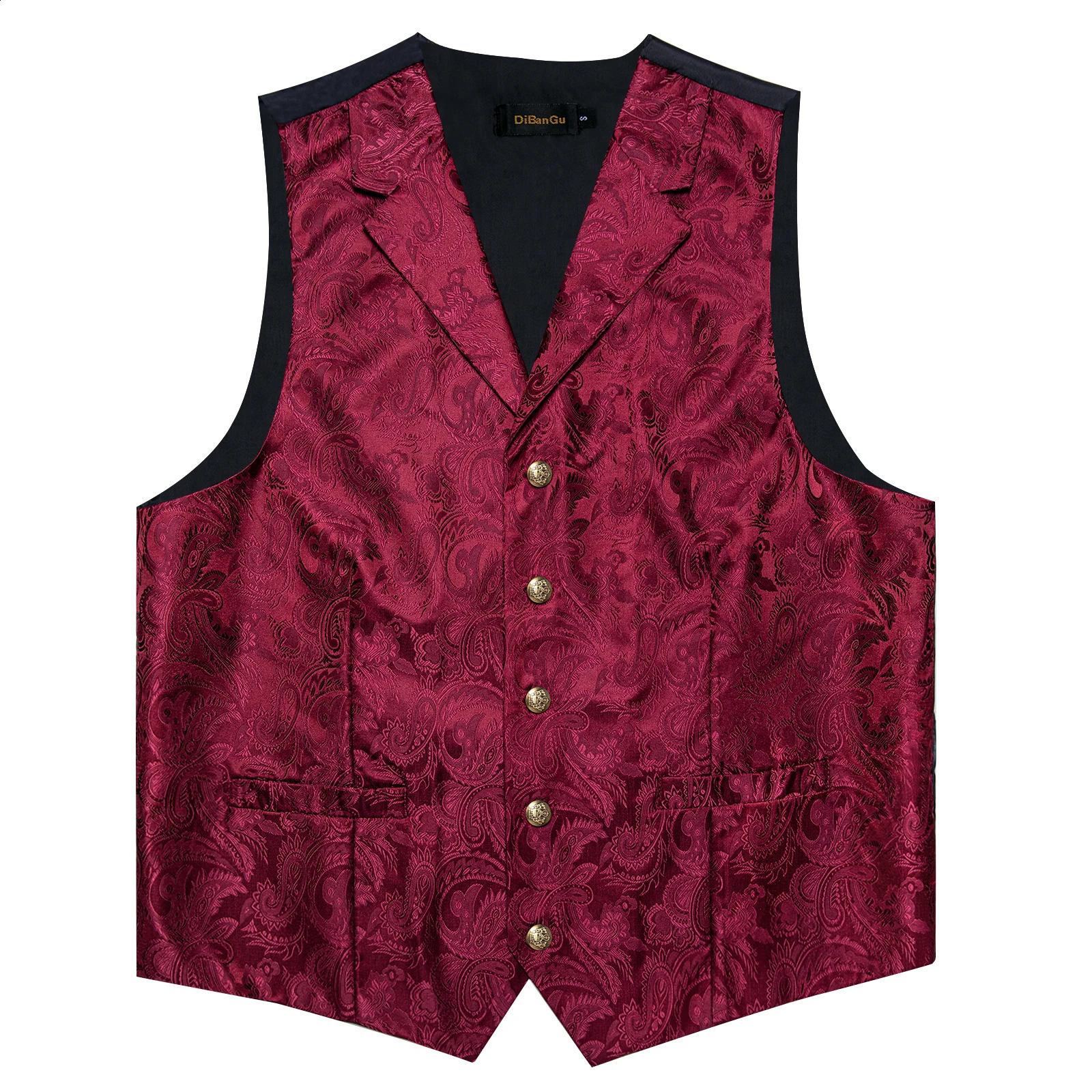 Luxury Red Paisley Silk Suit Vest for Men with 8cm Neck Tie Handkerchief Cufflinks Wedding Prom Blue Gray Tuxedo Waistcoat 250529