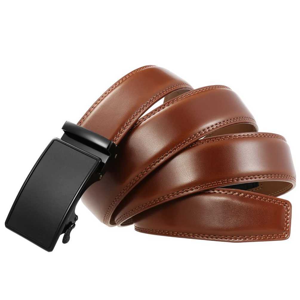 3.5cm Width High Quality Second Layer Cow Leather Belt For Men Business Metal Automatic Buckle Ratchet Black Brown Z250530