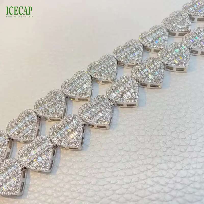 Luxury Jewelry Custom 15mm Miami Cuban Link Chain White Gold 925 Silver Chain Hip Hop Moissanite Chain Necklace for Men