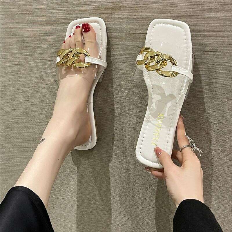 Designer Sandals With Eye-catching Feet, Small Cool Slippers For Women's Outdoor Wear, Summer 2025 New Style, Niche Square Toe Soft Soled Beach O