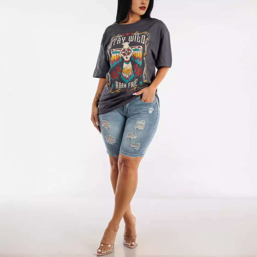 Shorts Women Denim Shorts High Waist Ripped Denim For Women New Stretch Slim Fit Hip Lift Four Quarter Shorts Jean Shorts