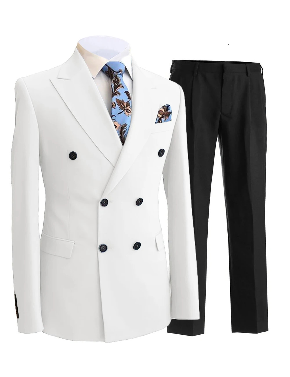 2 Pieces Gentleman Double Breasted Lapel Blazer Mens Suit with Pants Formal White Beige Jacket For Wedding Groom Tuxedos 250529