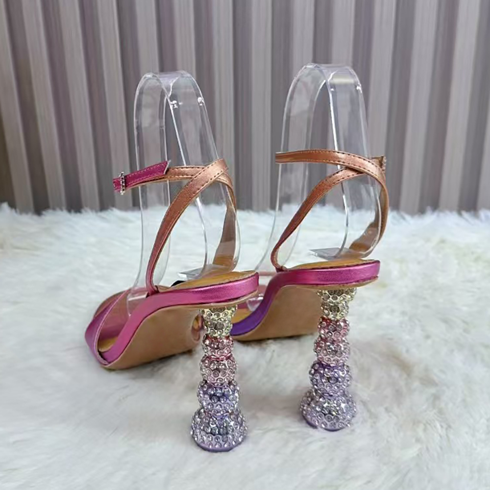 New style alien heel buckle strap sexy sandals for women rhinestone round toe open toe oversized high heels sandals luxury designer sandals