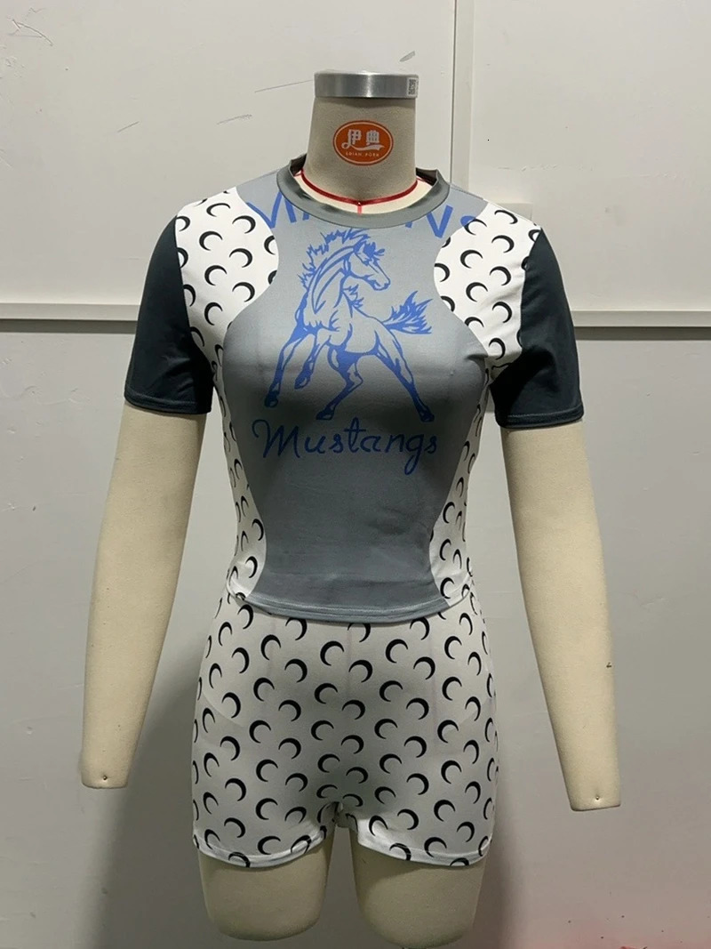 STYLISH LADY Letter Printed Sports 2 Piece Set Women Short Sleeve T Shirt and Shorts Suits Summer Patchwork Fitness Outfits 250527