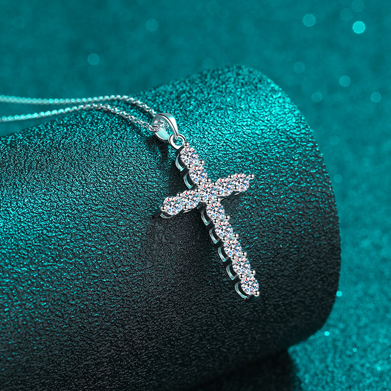 925 Sterling Silver Moissanite Cross Necklace Women Pt950 Gold Plated Collarbone Chain Fashion Minimalist Cross Pendant In Stock