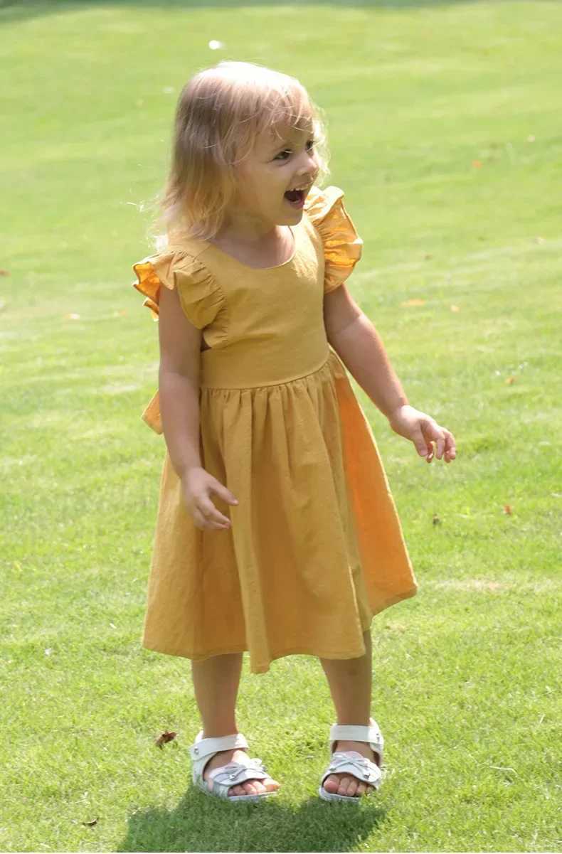 0-5Yrs Children Girls Ruffles Dress Casual Sleeveless Dress Summer Kids Girls Back Bow Clothing Outfits R250530