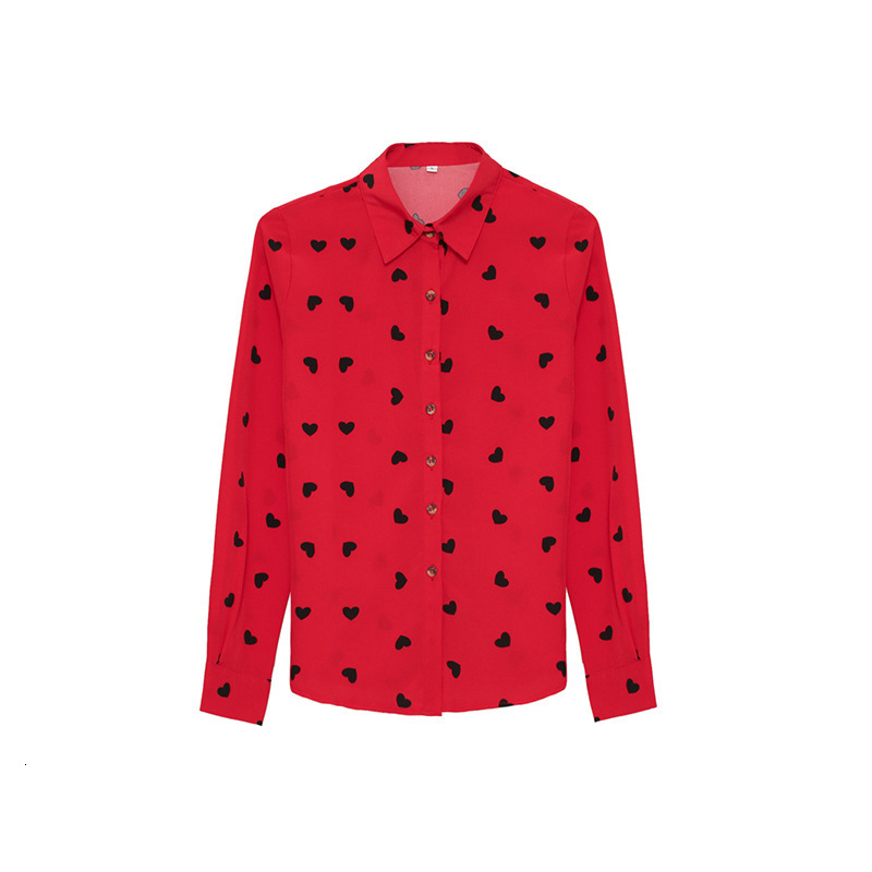 Spring and autumn new printing yellow red white shirt womens long sleeved chiffon blouse womens Korean slim 210315