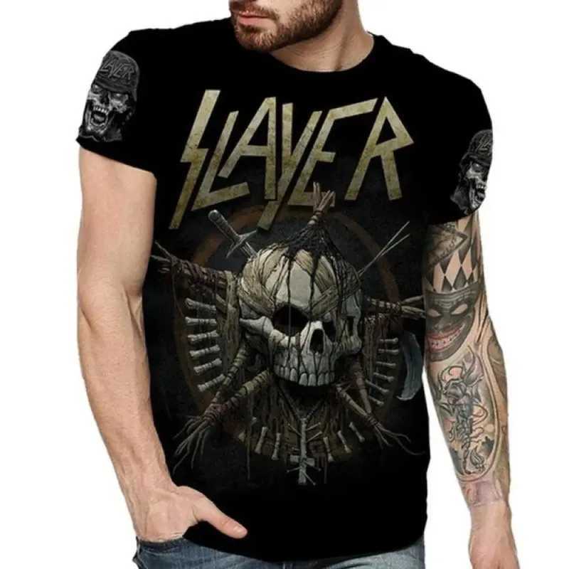 Mens Latest 3D Print T-shirt Mens Casual Short Sleeve Crew Neck T-shirt Slayer Hip-hop Funny Unisex Skull T-shirtC250530
