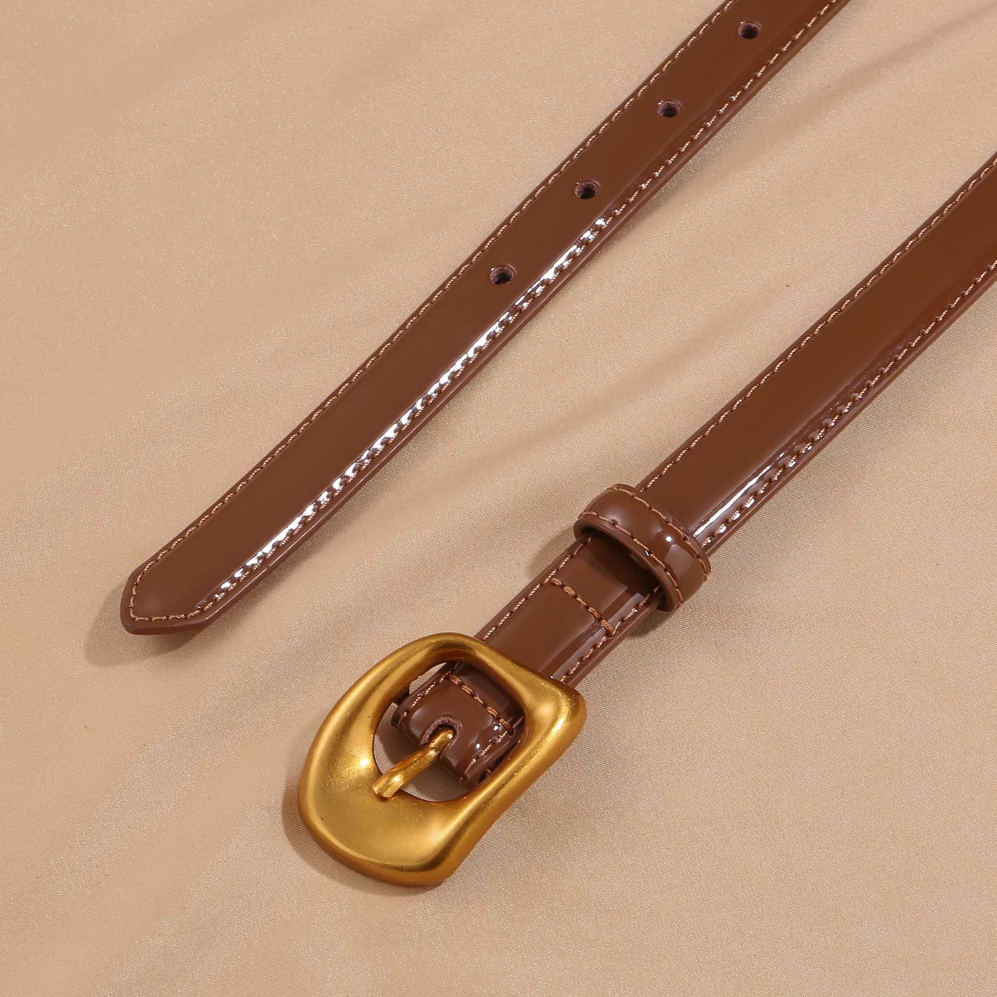 Retro Gold Buckle Belt for Women Skinny Leather Belts for Dresses Jeans Pants Fashion Ladies Thin Waist Belts Z250530