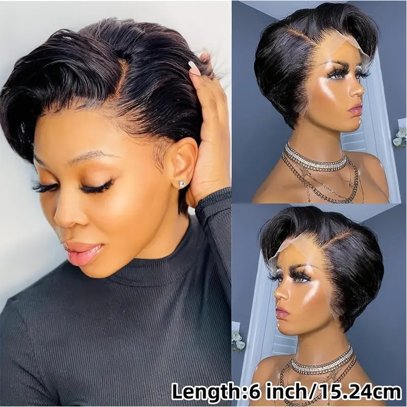 Human Hair Transparent Lace Front Short Bob Wig with Natural Color