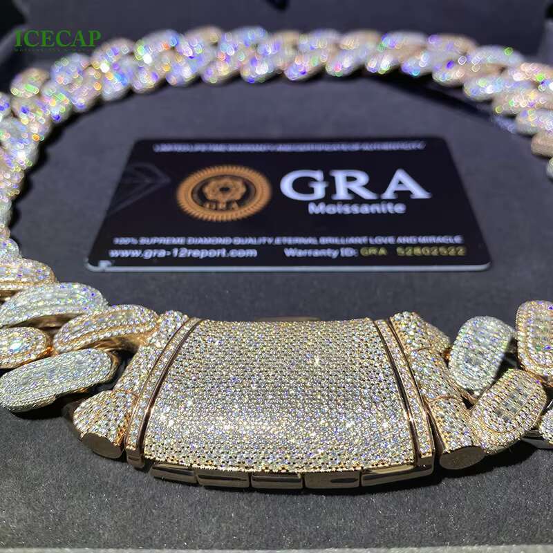 Iced Out Hiphop Men Sterling Silver 925 Jewellery VVS Moissanite Chain Baguette Diamonds Cuban Chain 26MM Two Tone Necklace