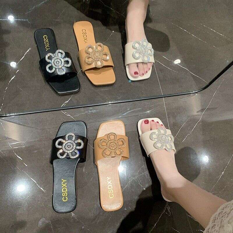 Large Size Slippers For Women In Spring 2025, With Rhinestone Flat Sandals And Fashionable Outerwear. Free Shipping Designer Sandals Wholesale