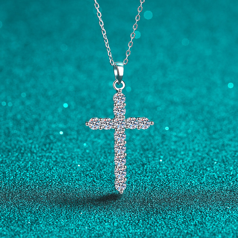 925 Sterling Silver Moissanite Cross Necklace Women Pt950 Gold Plated Collarbone Chain Fashion Minimalist Cross Pendant In Stock