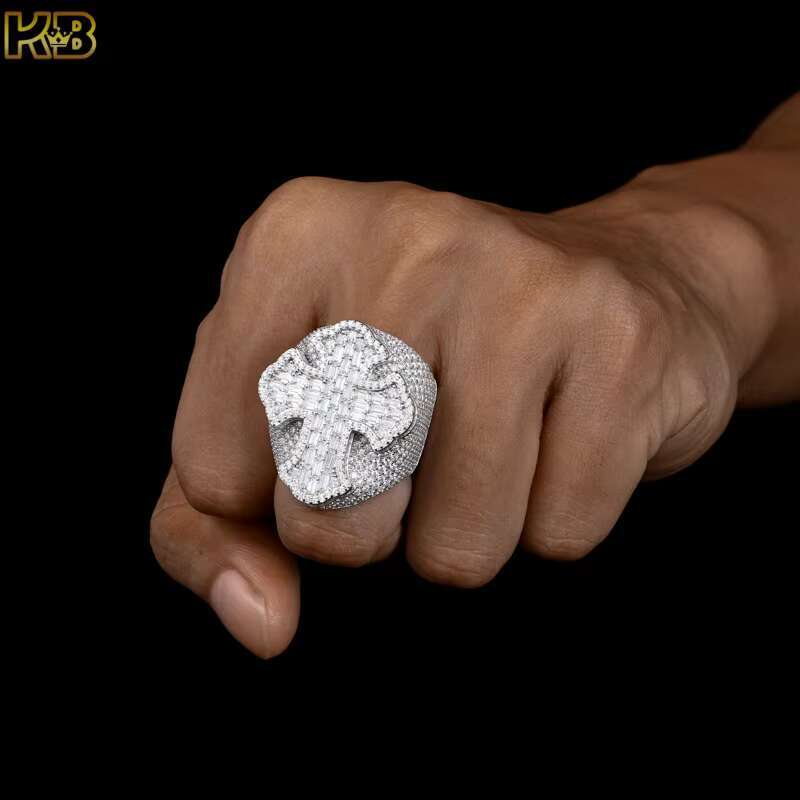 Iced Out Moissanite Diamond Ring 925 Silver Hip Hop Bling Champion Cross Design VVS High Quality Men Fashion Jewelry