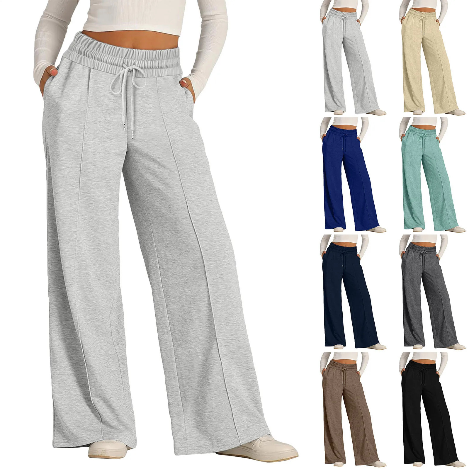 Tie Pants For Women Summer Casual Loose Wide Leg Trousers Jumpsuit Casual Spaghetti Strap Stretchy Long Pant Sports Sweatpants 250529Z
